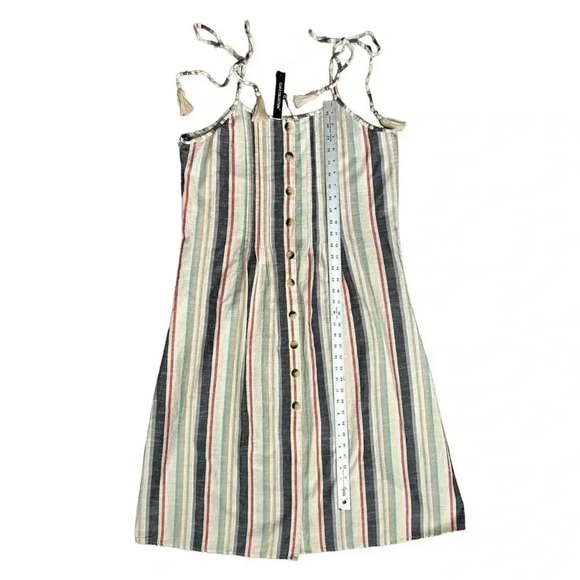 CLUB Z COLLECTION Striped Cotton Midi Sundress Cover-up sz S Tie Straps Pockets - Picture 4 of 8